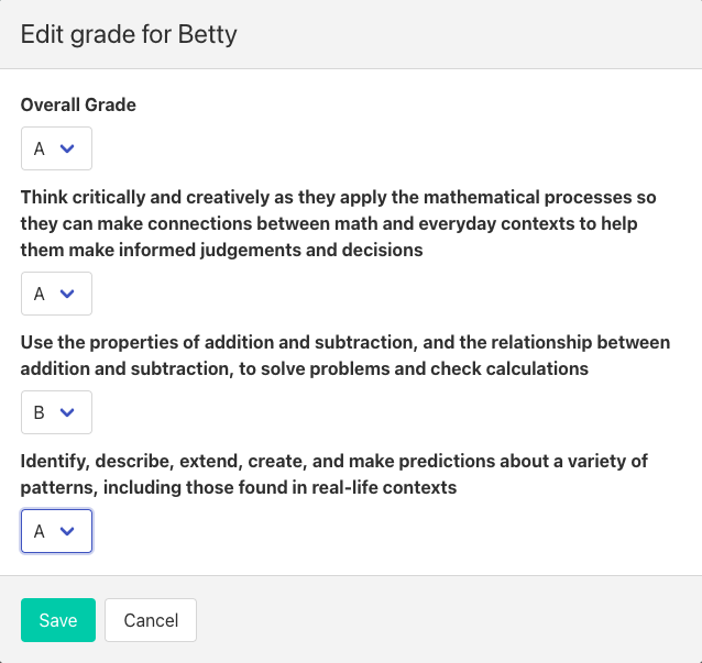Grade assessment expectations