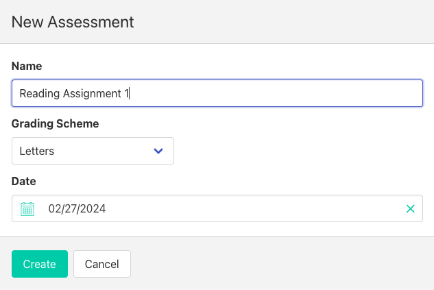 Creating a new assessment