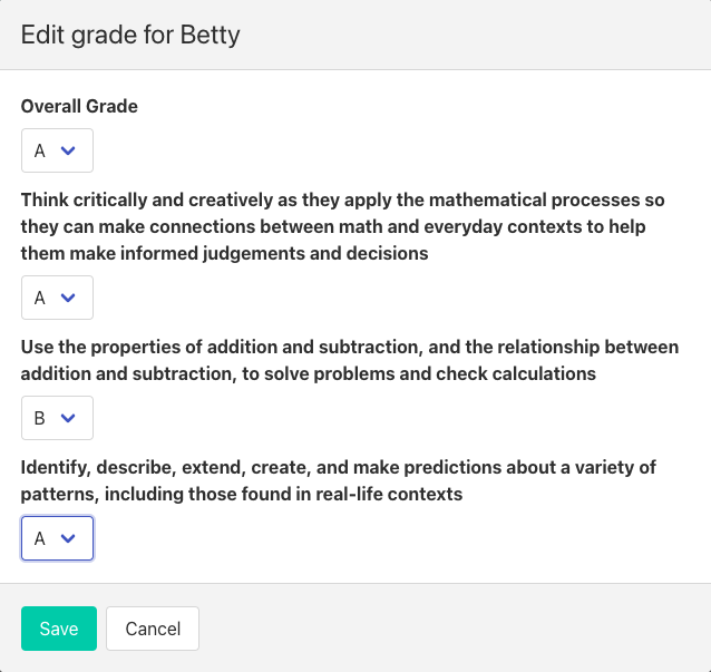 Editing a student's assessment grade