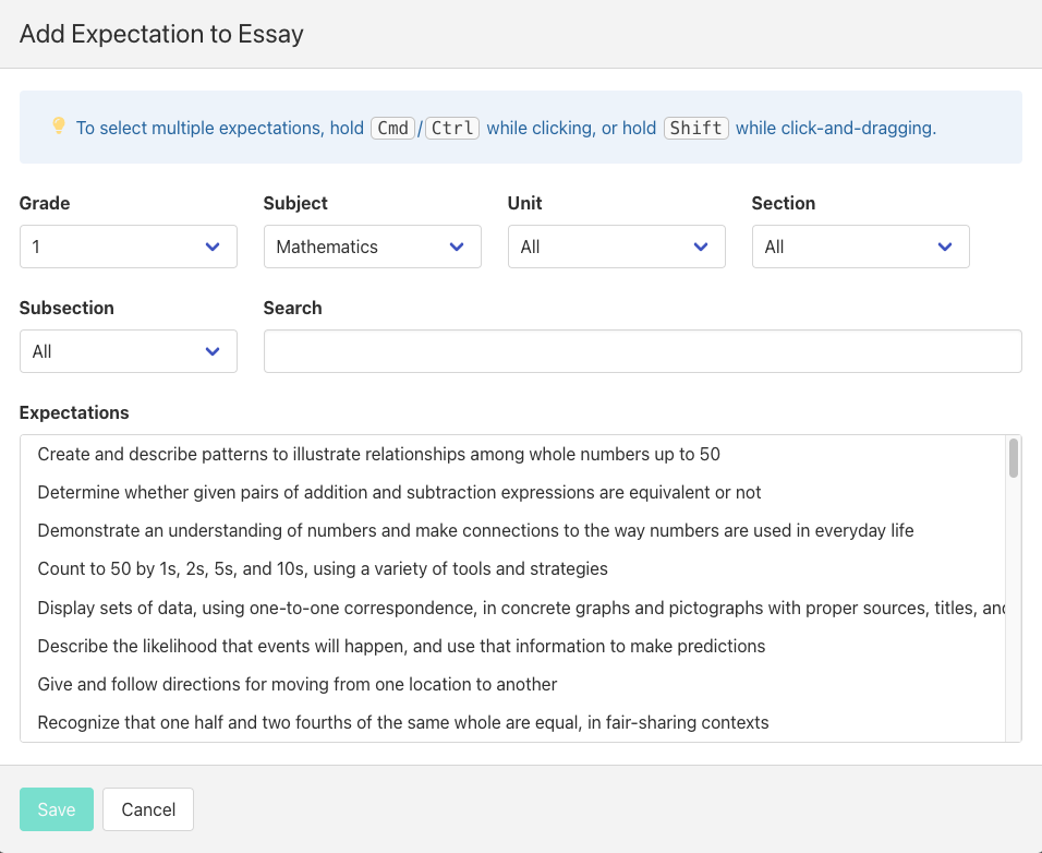 Adding expectations to an assessment